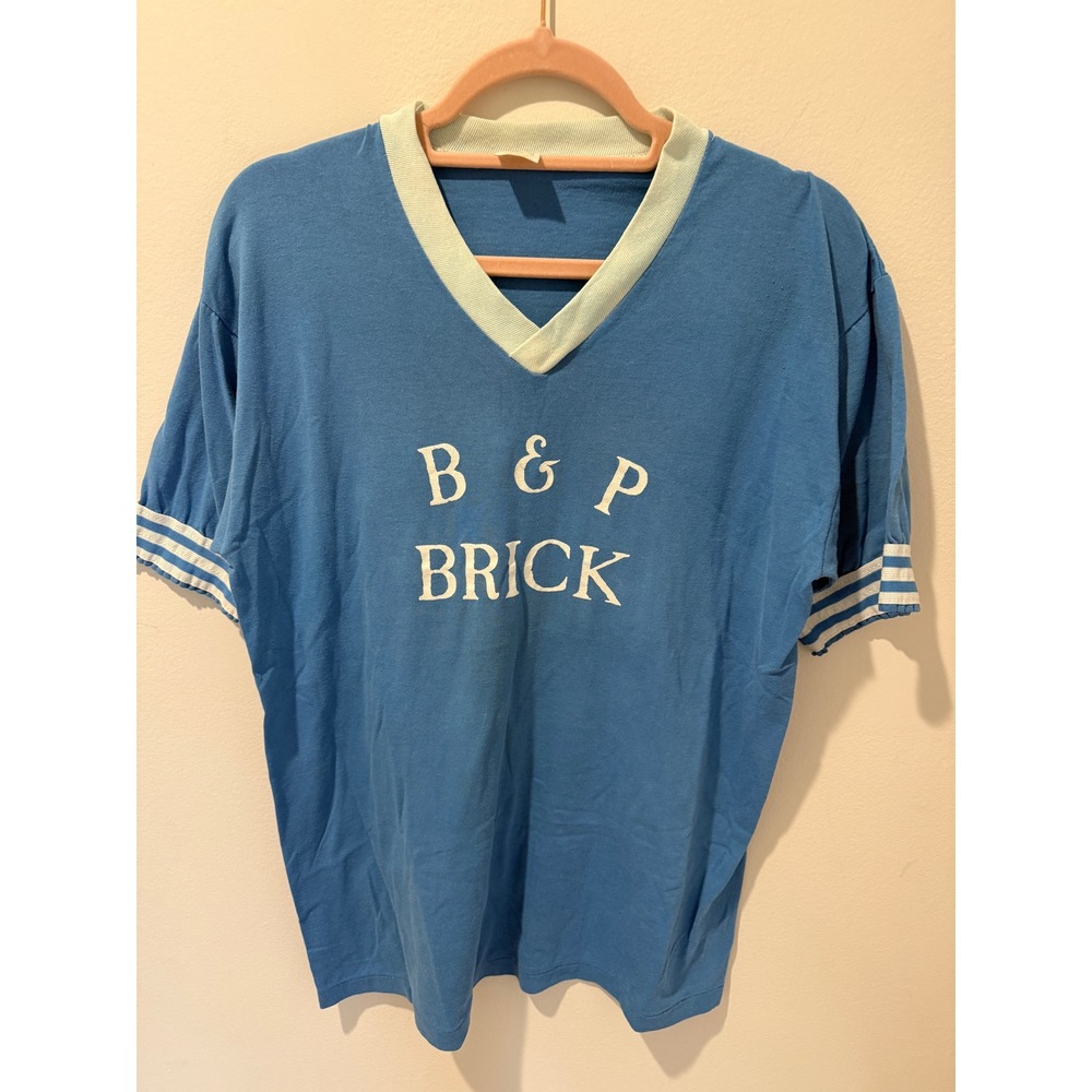 Vintage 80s Sportswear B & P Brick V-Neck Jersey T-Shirt XL